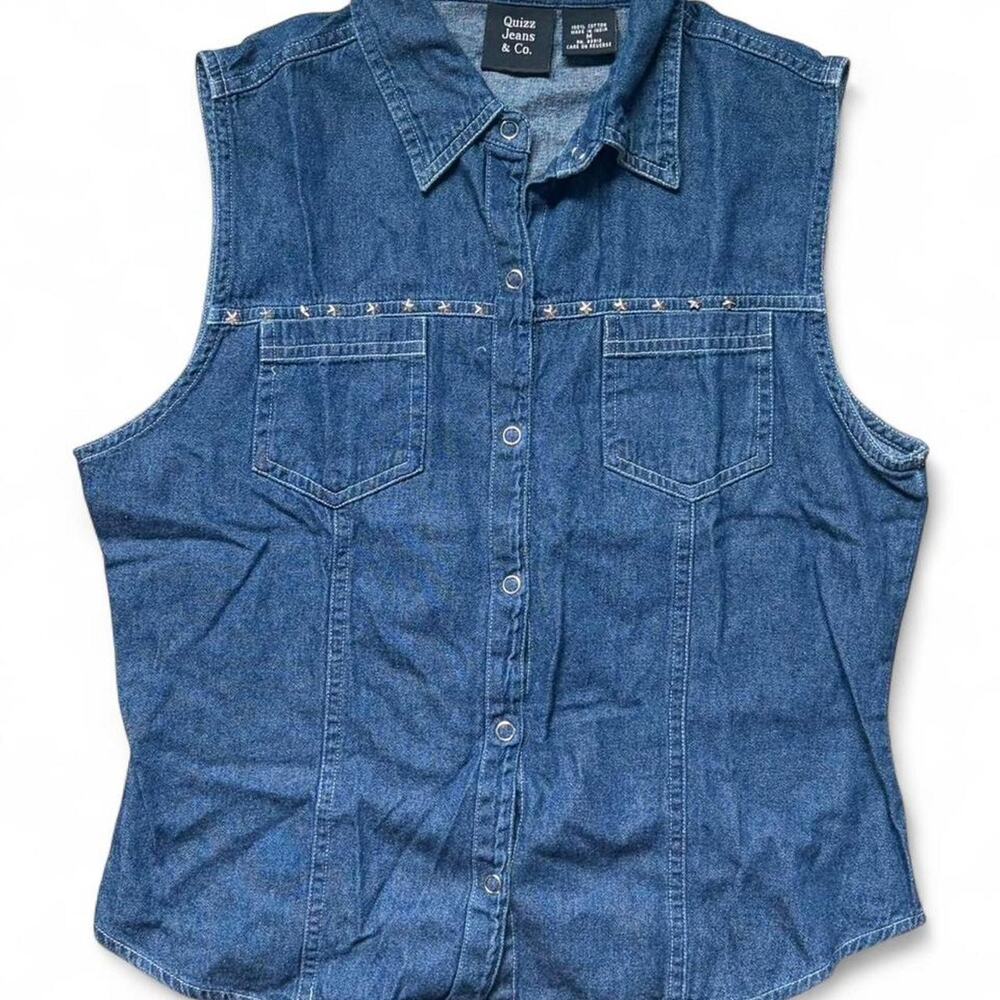 Denim Button-Up Vest Top with Star Details - Size: M